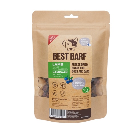Liofilizowane płuca jagnięce z borówką Best Barf