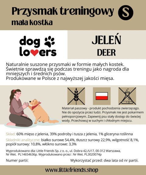 Przysmak treningowy S - mała kostka JELEŃ 200 g